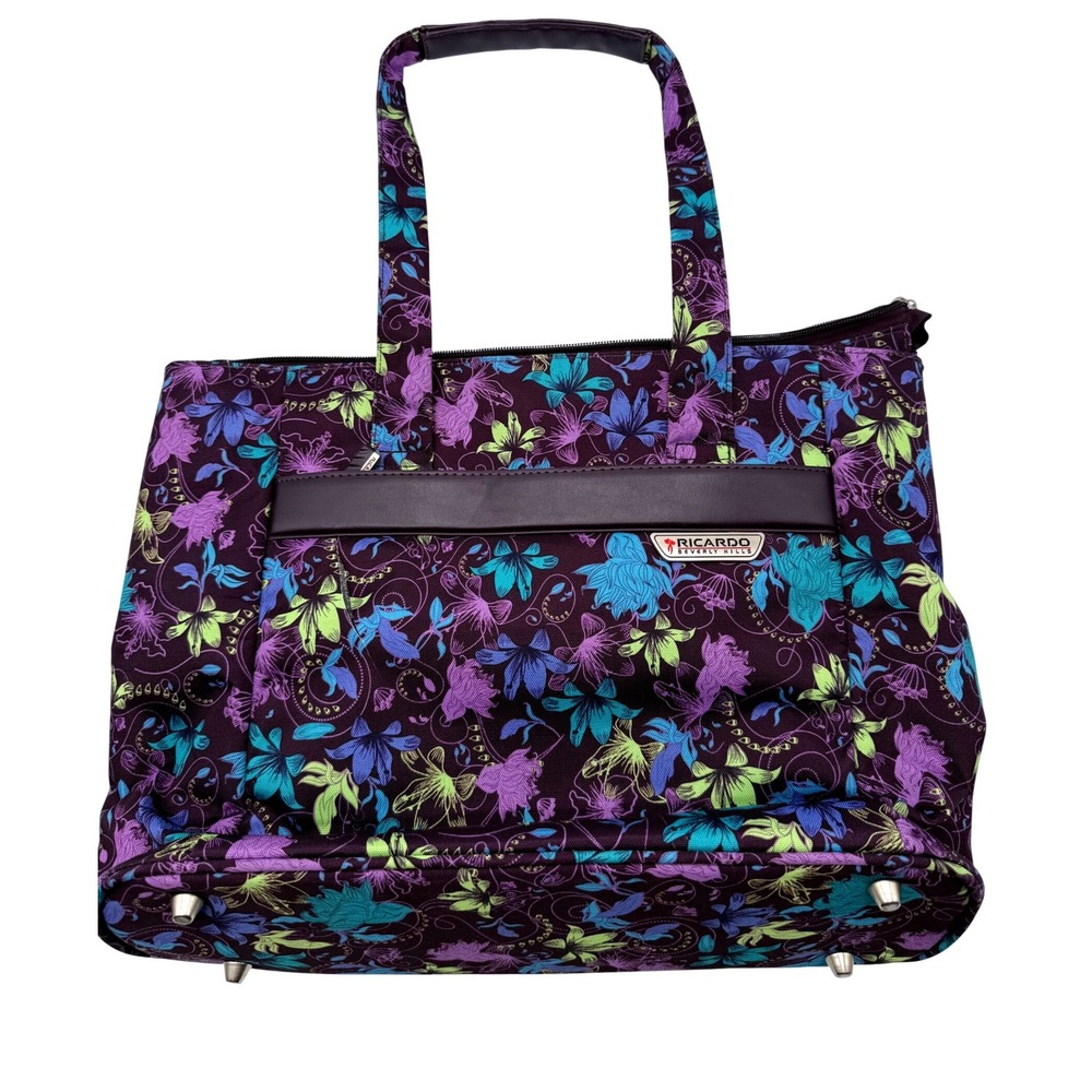 Ricardo Beverly Hills Floral Tote Bag Purple Blue Tropical Travel Carryall Bag